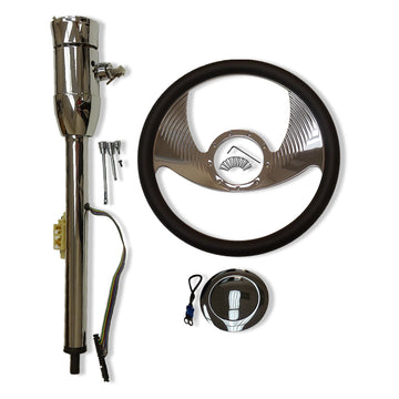 GM 28" Tilt Manual Steering Column w/Key & Adapter + 14" Steering Wheel Kit