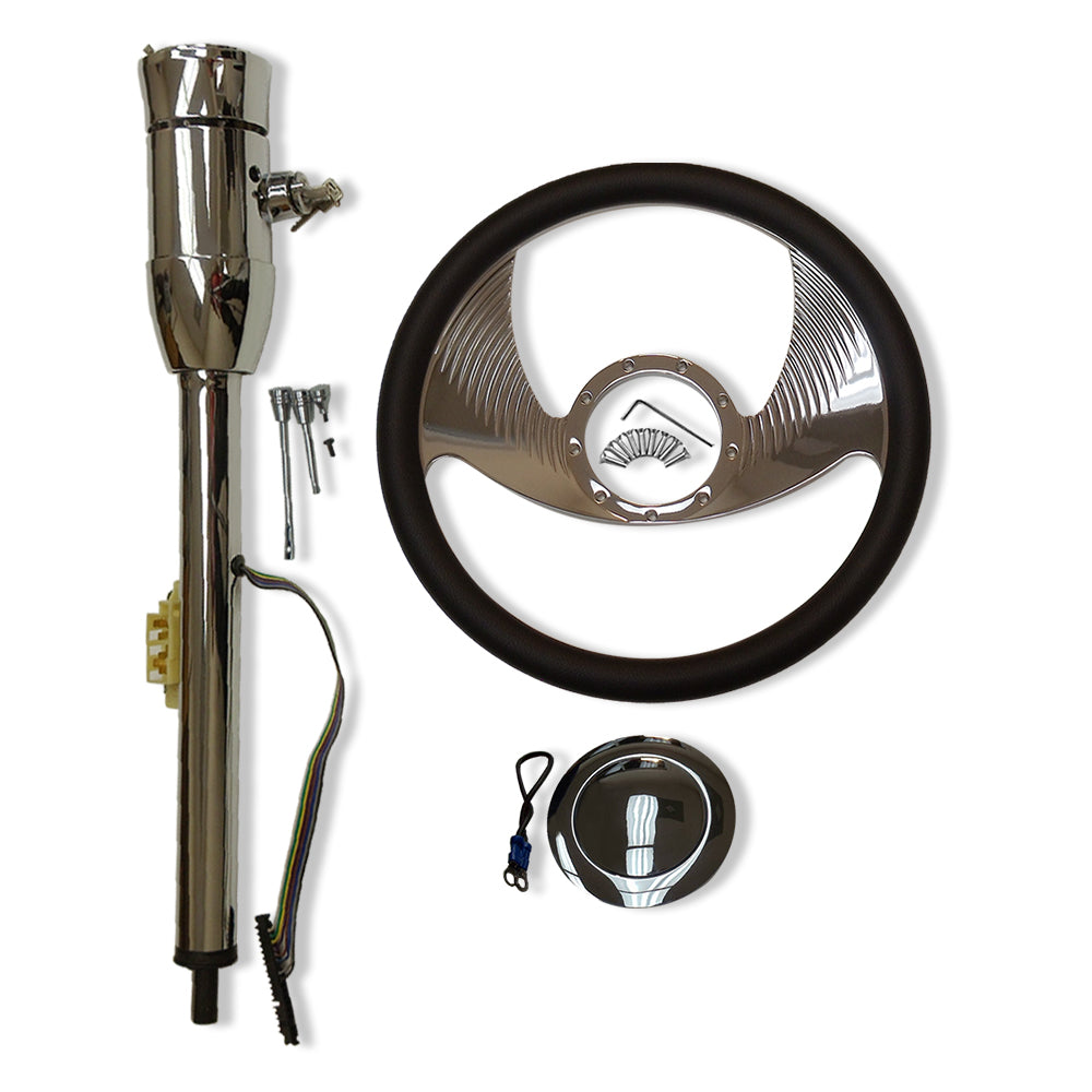 14" Steering Wheel+Horn Button+30" Tilt Manual Steering Column w/ Key & Adapter