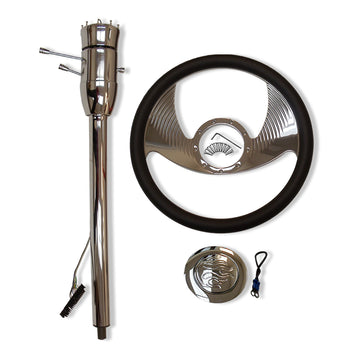 32" Tilt Manual Steering Column No Key + 14" Steering Wheel +Horn Button Chrome
