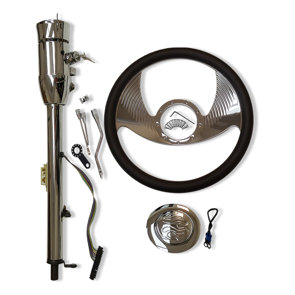 14" Billet Steering Wheel & 30" Tilt Steering Column Auto w/ Key & Horn Button