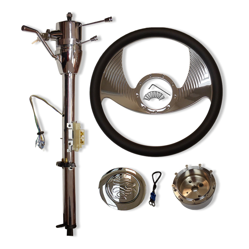 14" Billet Steering Wheel & 30" Tilt Steering Column Auto w/ Key & Horn Button