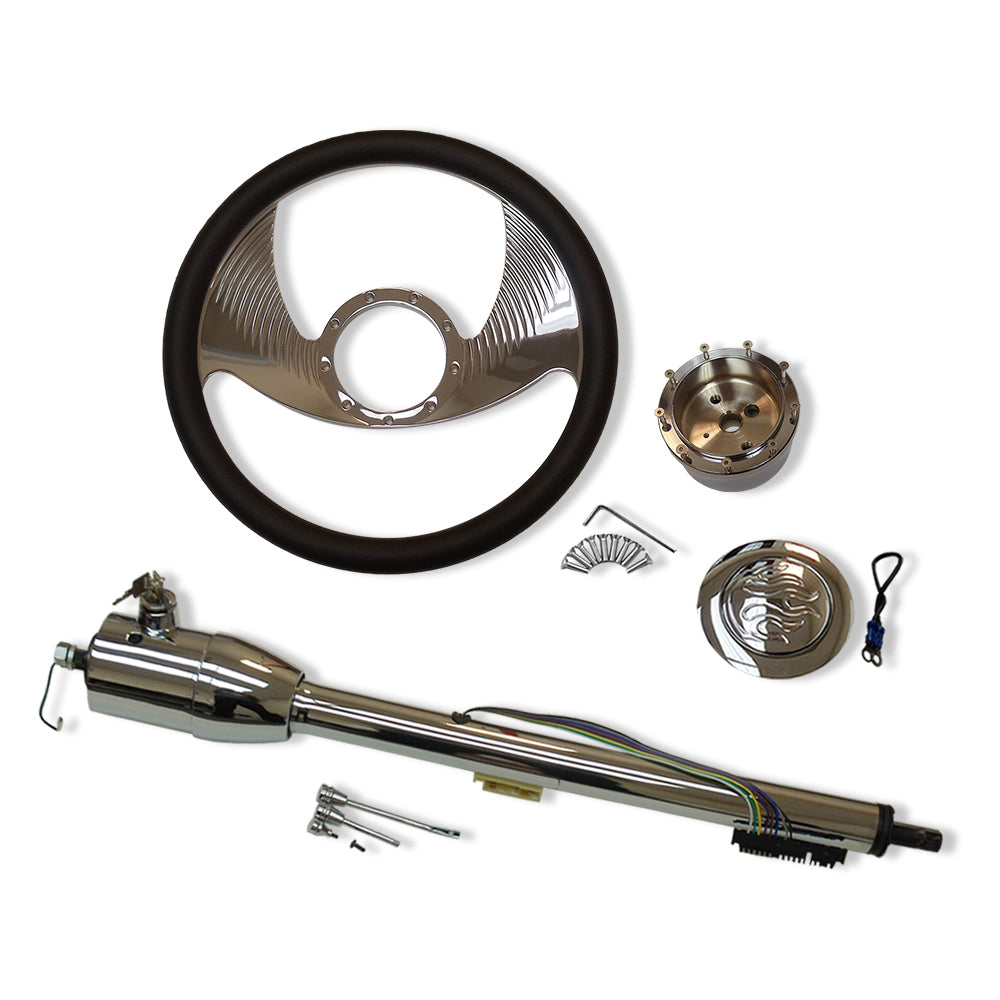 30" Tilt Manual Steering Column w/ Key & Adapter+ 14" Steering Wheel+Horn Button