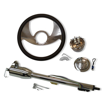 30" Tilt Manual Steering Column w/ Key & Adapter+ 14" Steering Wheel+Horn Button
