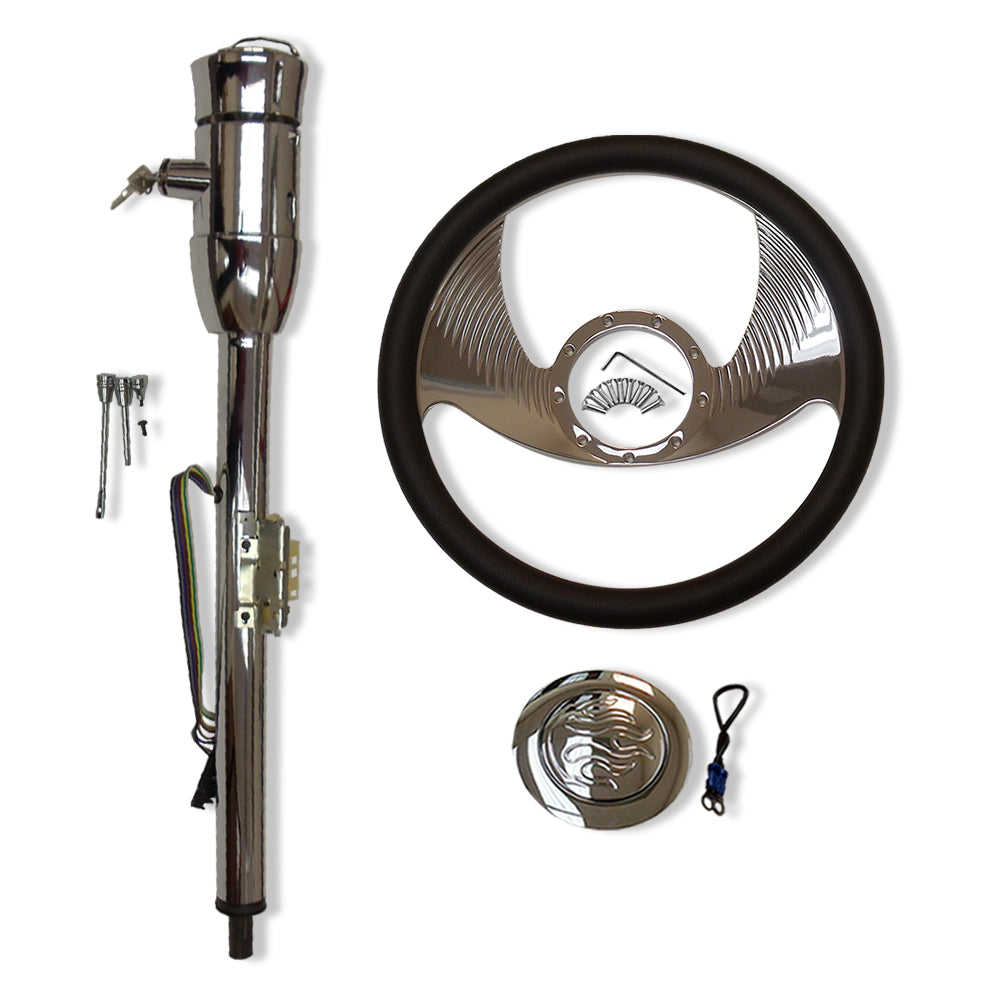30" Tilt Manual Steering Column w/ Key & Adapter+ 14" Steering Wheel+Horn Button