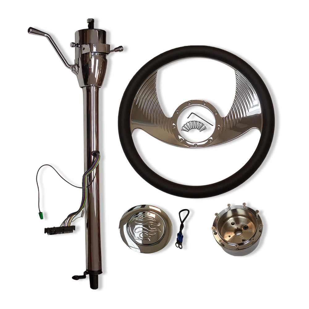 Chrome 14" Steering Wheel & 32" Tilt Steering Column Automatic & Horn Button