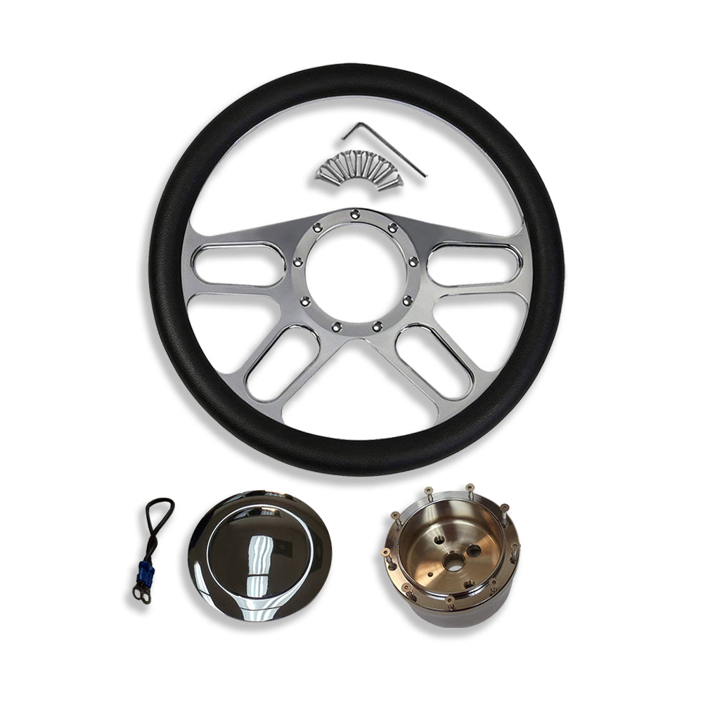 14" Billet Half Wrap New Age Steering Wheel & Smooth Horn Button & Adapter