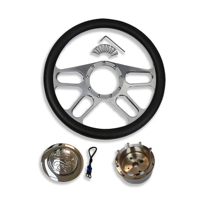 14" Billet Half Wrap New Age Steering Wheel & Flame Horn Button & Adapter
