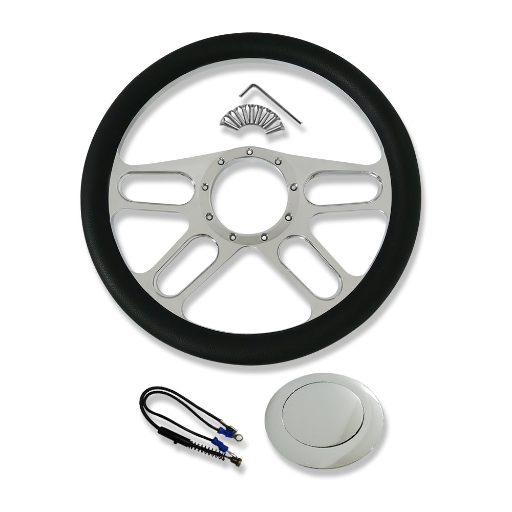 14" Billet Steering Wheel & Horn Button & 32" Manual Steering Column w/Adapter