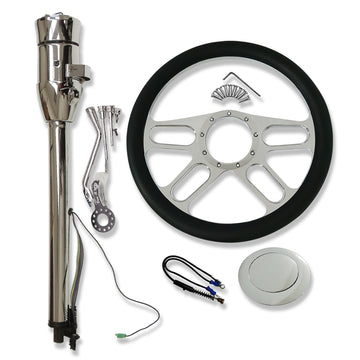 Chrome 30"Auto Steering Column w/ adapter & 14" Steering Wheel & Horn Button