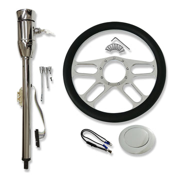 GM 28" Manual Steering Column w/ KEY & 9 Hole Adapter 14" Steering Wheel Kit