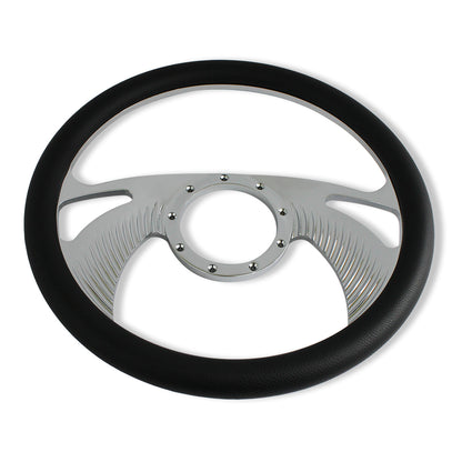 Chrome 14" Billet Auminum Steering Wheel 9 Hole w/Half Wrap Black Leather