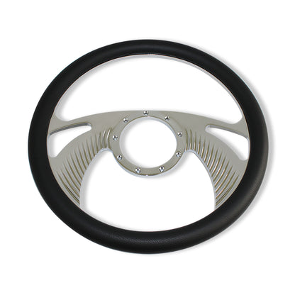 Chrome Aluminum 14'' Steering Wheel & 9 Hole Column Adapter & Flame Horn Button