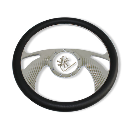 28" GM Auto Steering Column & 14" Billet Steering Wheel & Flamed Horn Button