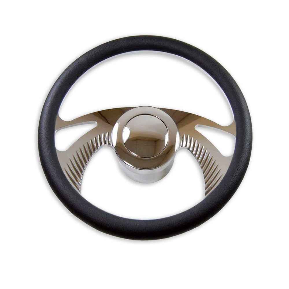 Chrome 14" Steering Wheel Billet Aluminum & Smooth Horn Button & 9 Hole Adapter