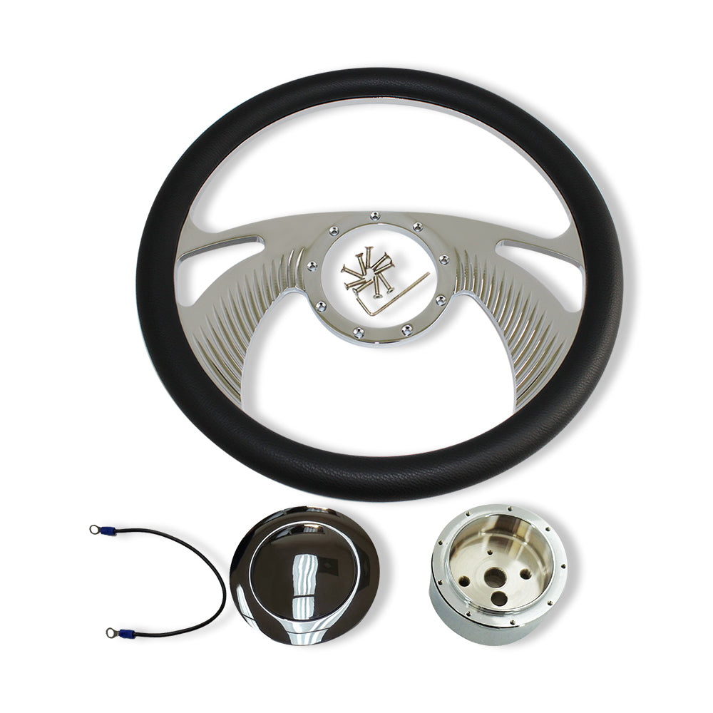 Chrome Auto Steering Column 30" No Key & 14" Steering Wheel & Horn Button