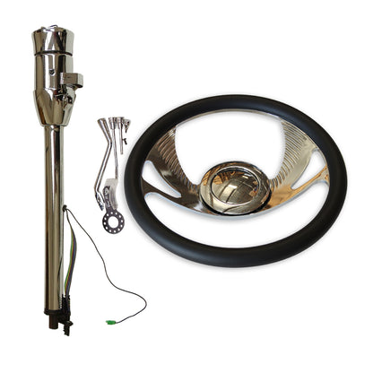 28" Tilt Automatic Steering Column with adapter & 14" Steering Wheel Horn Kit