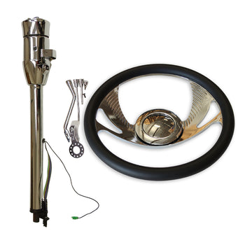 Chrome Auto Steering Column 30" No Key & 14" Steering Wheel & Horn Button