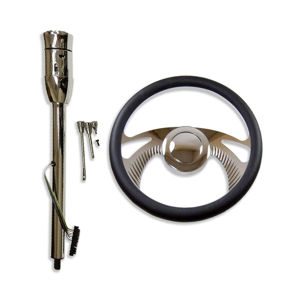 Chrome 14" Steering Wheel & 30" Tilt Manual Steering Column & Smooth Horn Button
