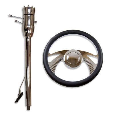 32" Tilt Manual Steering Column+14" Steering Wheel + Smooth Horn Button Chrome