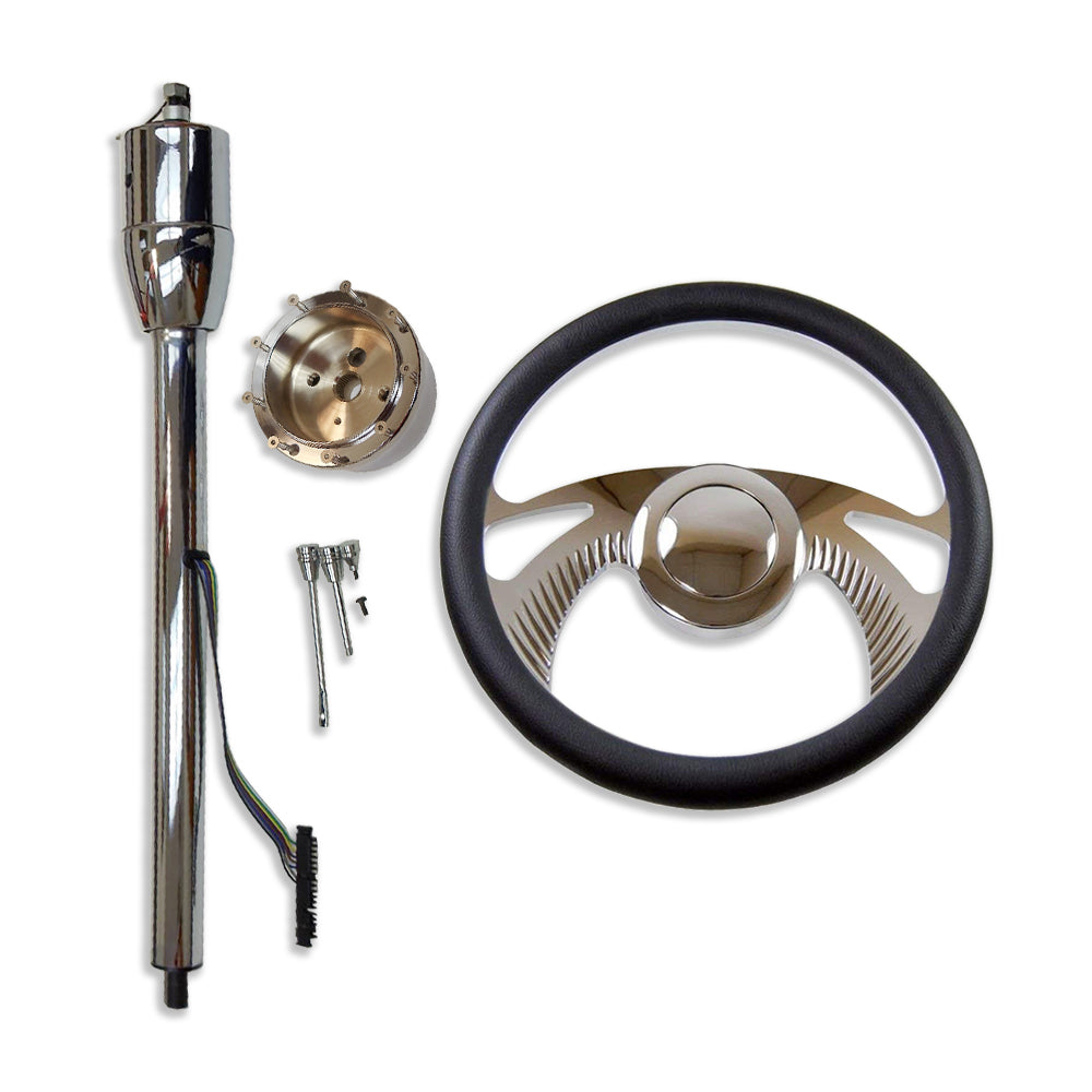 32" Tilt Manual Steering Column+14" Steering Wheel + Smooth Horn Button Chrome