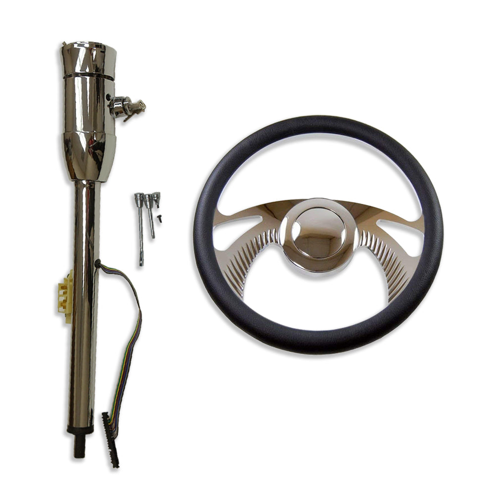 30" Manual Steering Column with Key & 9 Hole Adapter 14” Billet Steering Wheel