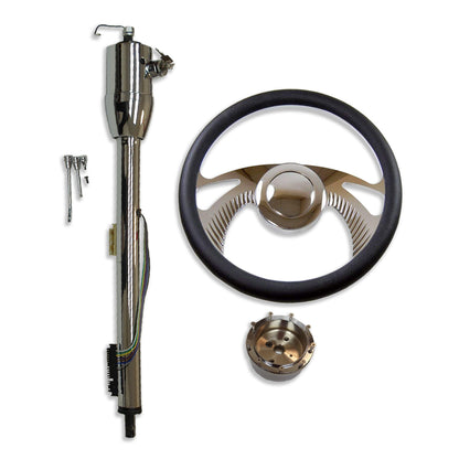 32" GM Manual Steering Column With Key & 14" Billet Steering Wheel & Horn Button
