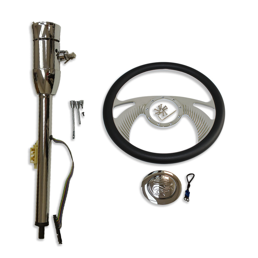 30" Manual Steering Column with Key & Adapter +14” Billet Steering Wheel Horn