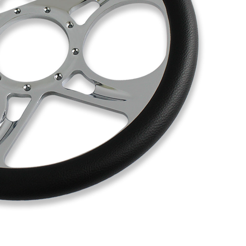 14" Billet Aluminum Steering Wheel 9 Hole w/ Black Half Wrap Leather GM Chrome