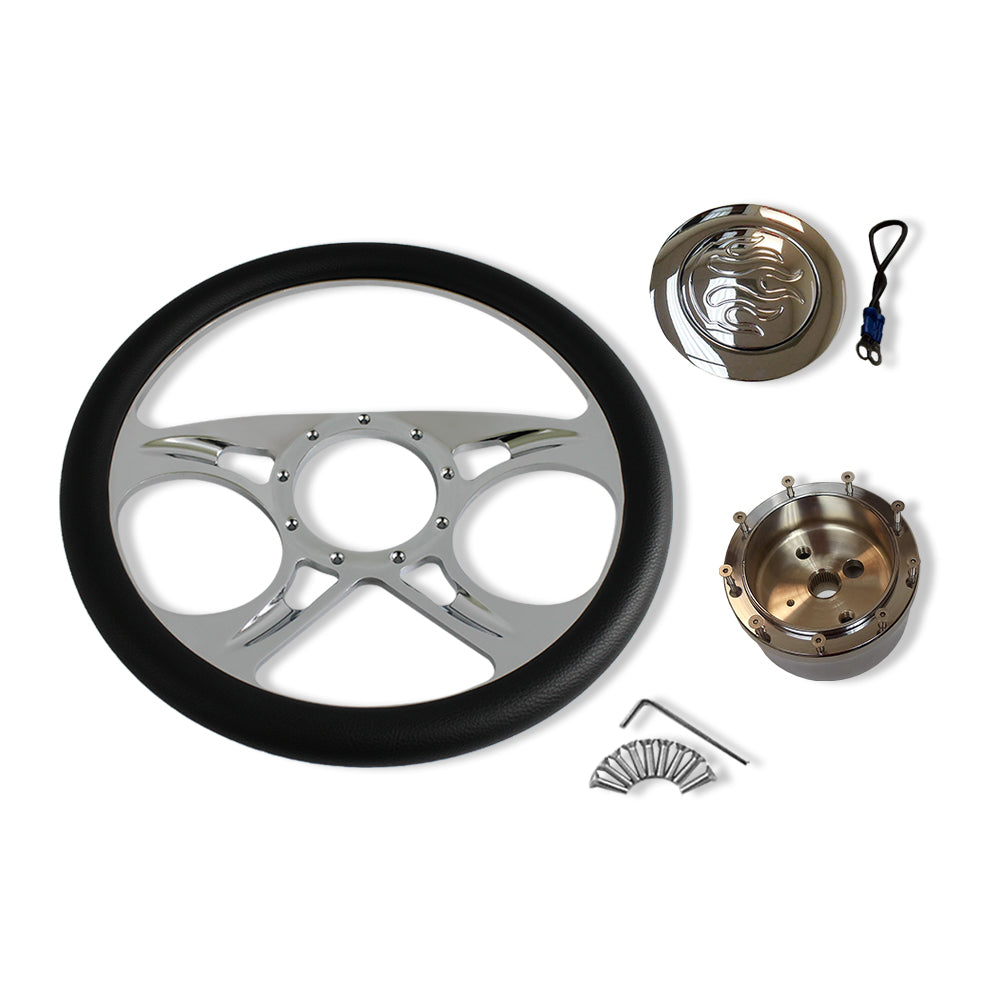 30" Manual Steering Column w/adapter +14" Steering Wheel+Flamed Horn Button