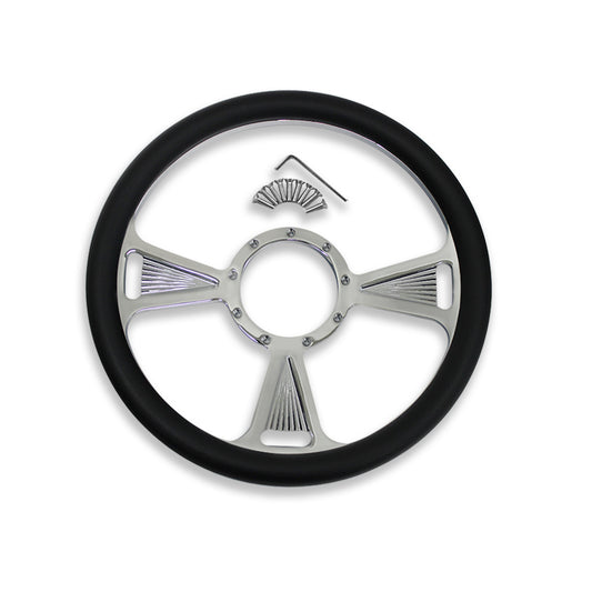14" Chrome Billet Aluminum Steering Wheel 9 Hole w/ Black Half Wrap Leather GM