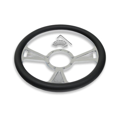 14" Chrome Billet Aluminum Steering Wheel 9 Hole w/ Black Half Wrap Leather GM