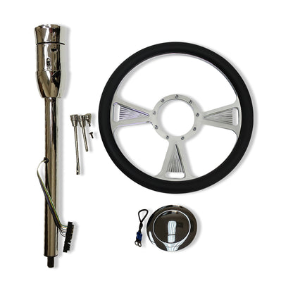 Chrome 30" Tilt Manual Steering Column w/adapter & 14" Billet Steering Wheel Kit