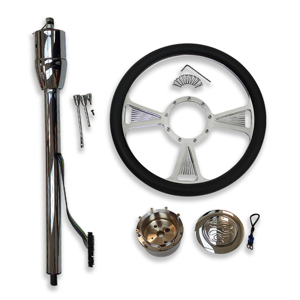 30" Manual Steering Column w/adapter NO Key & 14" Billet Steering Wheel Kit
