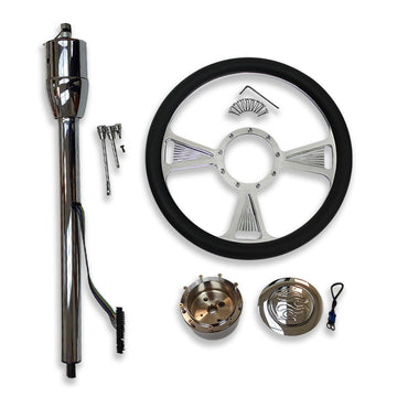 30" Manual Steering Column w/adapter NO Key & 14" Billet Steering Wheel Kit
