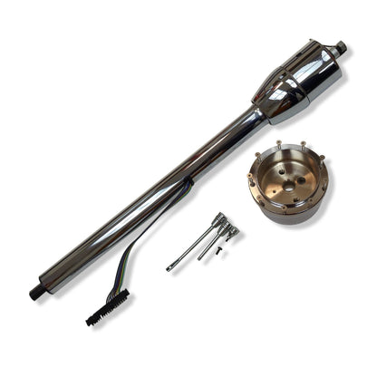 Chrome 28" Tilt Manual Steering Column w/Adapter No Key & 14" Steering Wheel Kit