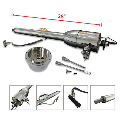 Chrome 28" GM Tilt Manual Style Steering Column With Key & Adapter Hot Rod GM
