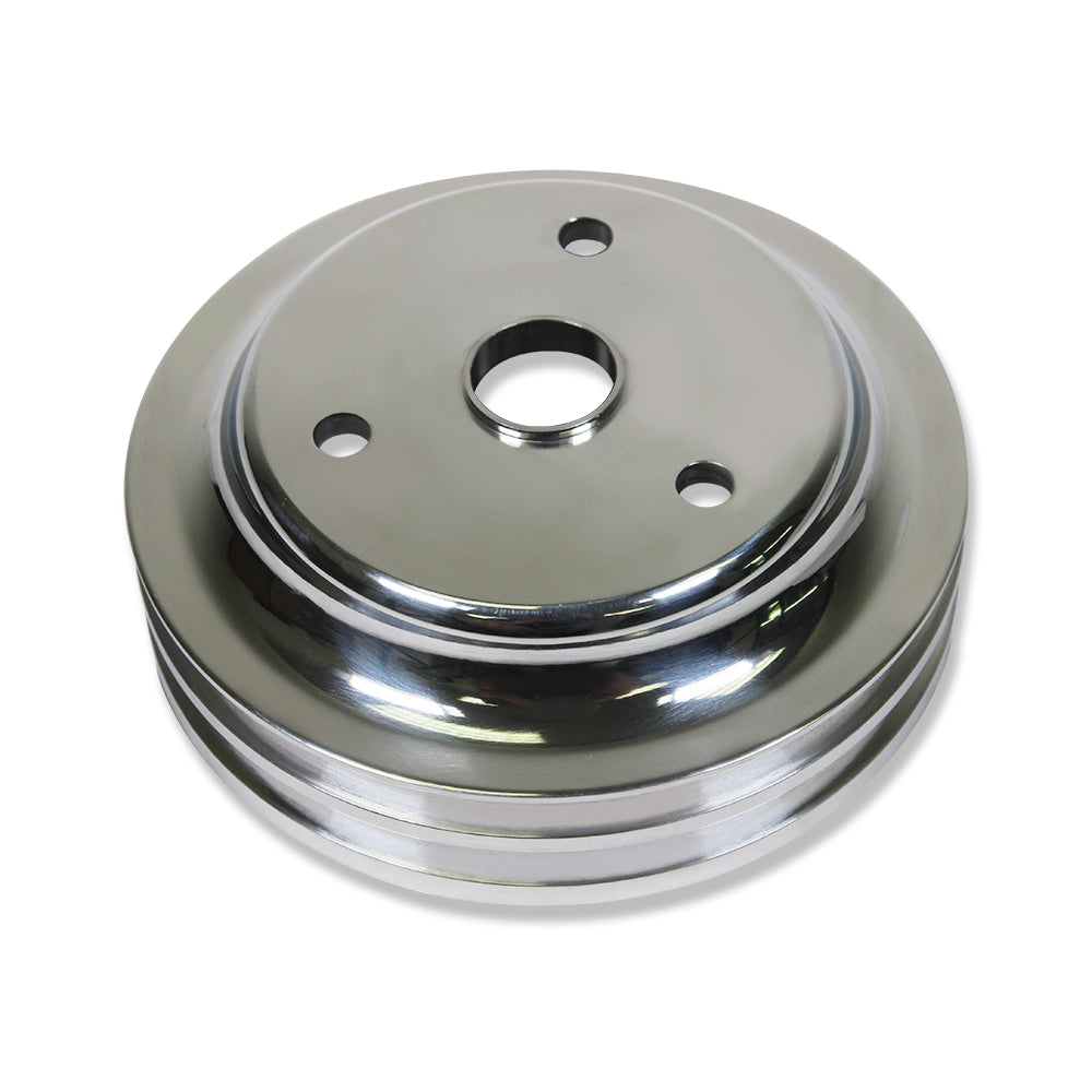 Polished Aluminum 2 Double Groove Crankshaft Pulley Kit For SBC Long Water Pump