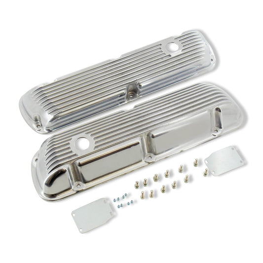 Small Block Ford SBF 289 302 351W Finned Polished Aluminum Short Valve Covers