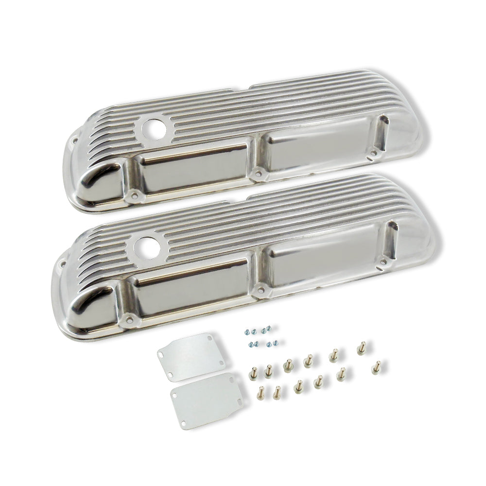 Small Block Ford SBF 289 302 351W Finned Polished Aluminum Short Valve Covers
