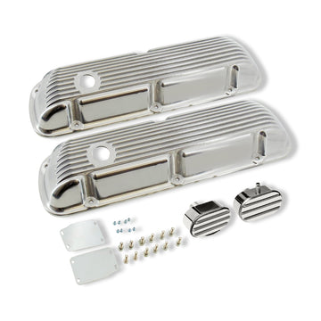 SBF Ford Finned Polished Aluminum Valve Cover Kit with Breathers for 289 302 351W
