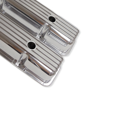 Finned Tall Polished Aluminum Valve Covers 58-86 SBC 327 350 400 with Breather Caps, One With PCV Notalgic