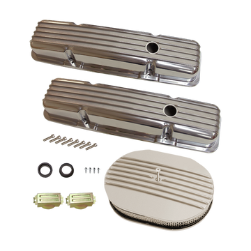 SBC Chevy 283 350 Short Polished Aluminum Valve Covers & 12" Air Cleaner Filter Mopar GM Hot Rod