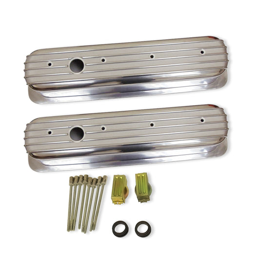 For 1987-97 Small Block Chevy SBC 350 Tall Finned Valve Covers Center Bolt Polished