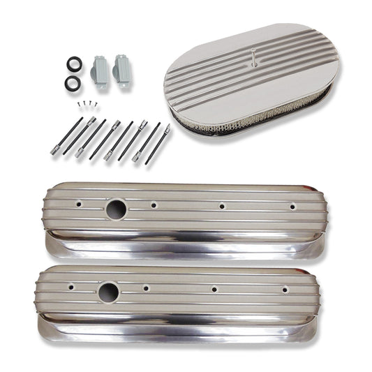 Chevy 350 Retro Half/Partial Finned Vortec & TBI Valve Covers Air Cleaner Dress Up Kit