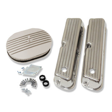 1962-1985 SBF Ford 289 302 351W Tall Finned Retro Aluminum Valve Covers Air Cleaner Kit