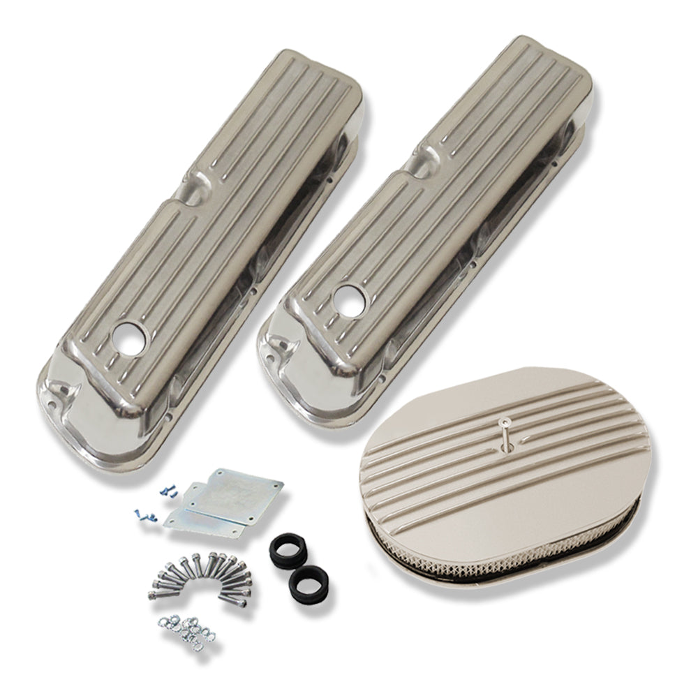 1962-1985 SBF Ford 289 302 351W Tall Finned Retro Aluminum Valve Covers Air Cleaner Kit