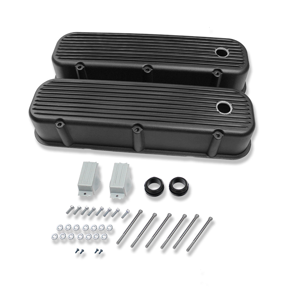 Tall Style finned Black Coated Valve Covers 396-502 for pre '86 BBC Bi ...