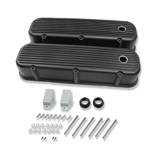 Tall Style finned Black Coated Valve Covers 396-502 for pre '86 BBC Big Block