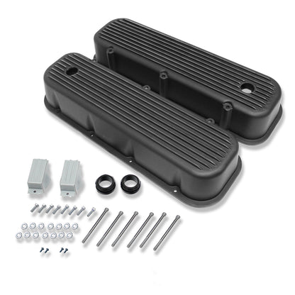 Tall Style finned Black Coated Valve Covers 396-502 for pre '86 BBC Big Block