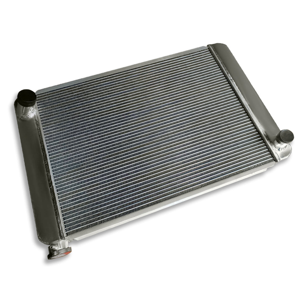 Fabricated Polished Aluminum Radiator 29" x 19" x 3" Overall For SBC BBC & 16" Electric Cooling Fan & Thermostat Switch Relay Kit